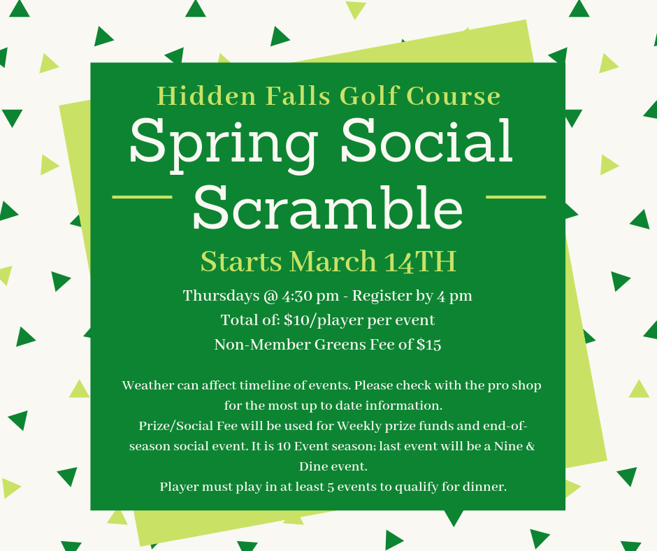 All Golfers Welcome! Come join us for our 10 week social scramble events.